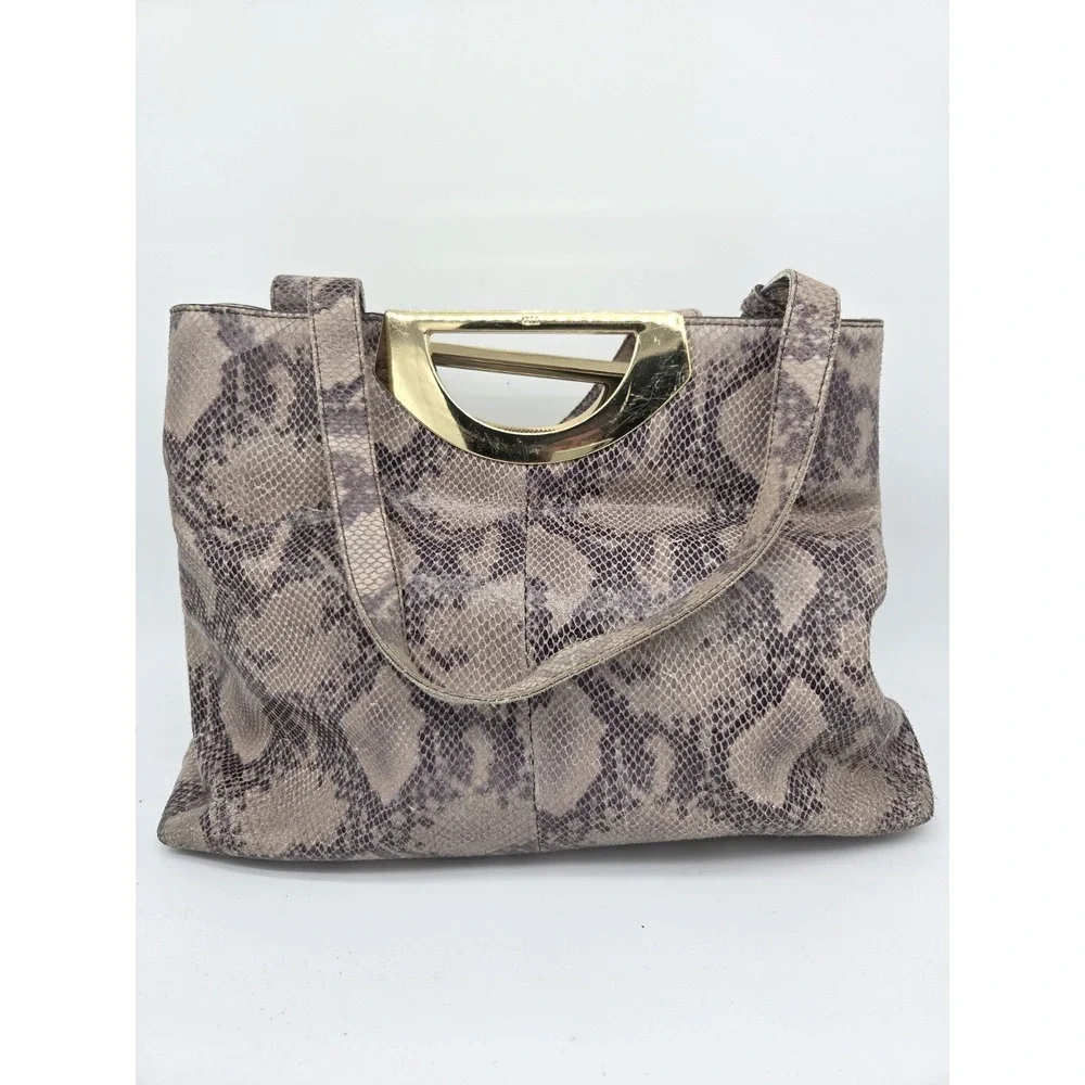 GILI Got It Love It Leather Snakeskin Slouchy Hobo Bag Brown Gold Double handle